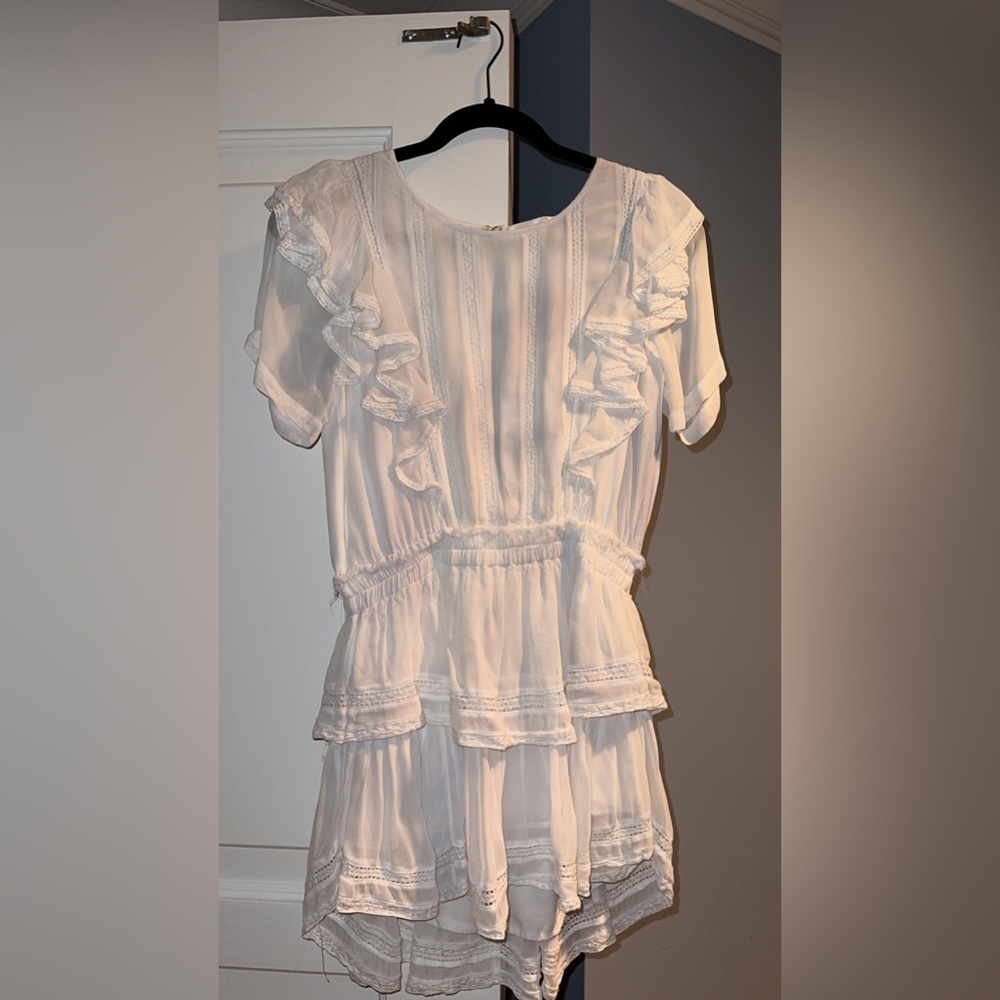 LoveShackFancy Natasha Mini Dress Light Blue / White
